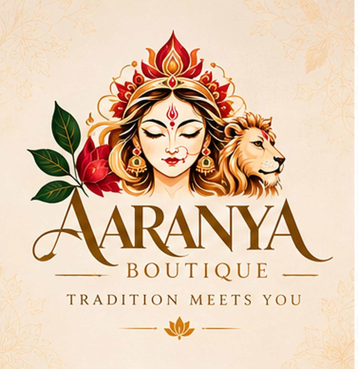Aaranya Boutique's Maa Durga-inspired emblem and Tradition Meets You identity